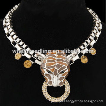 Retro exaggerated punk leopard pendant short chain necklace